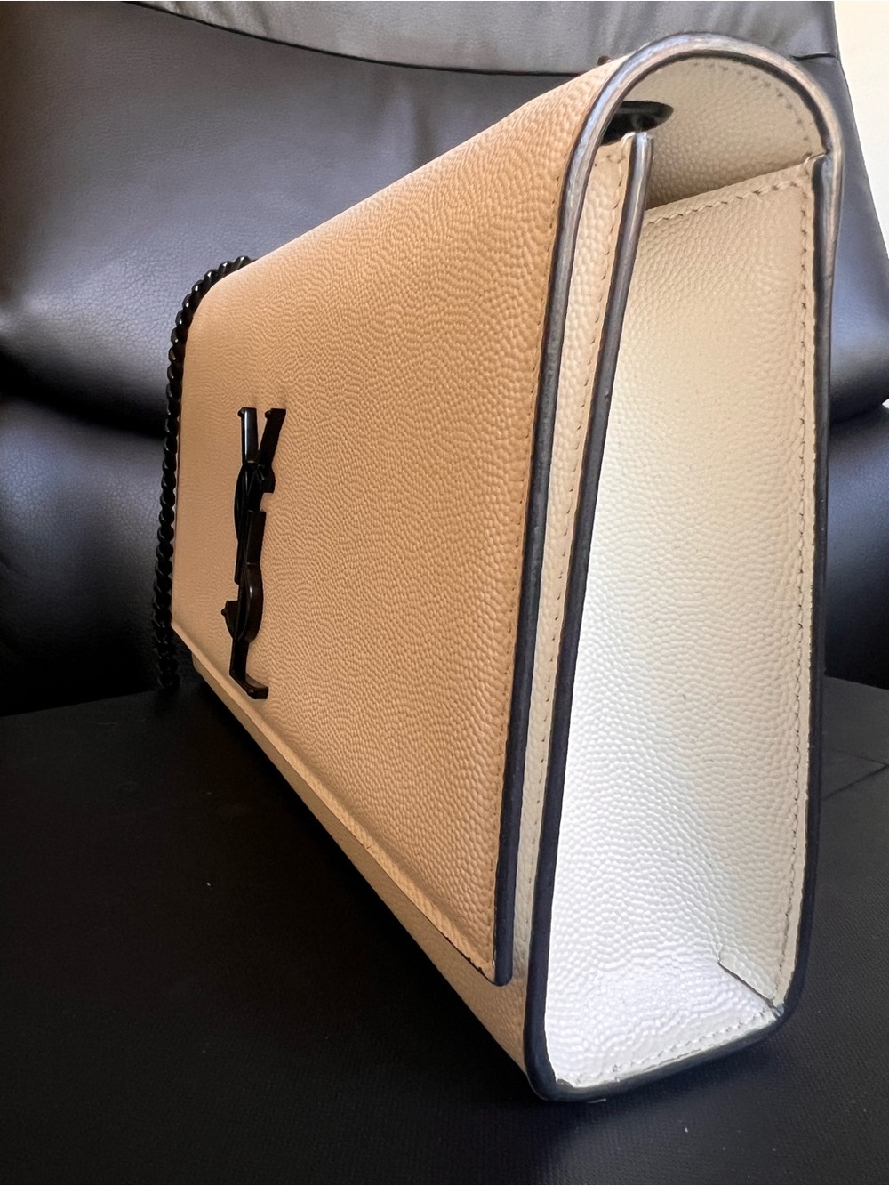 Saint Laurent Cream Leather Shoulder Bag with Black YSL Hardware - Picture 13 of 14